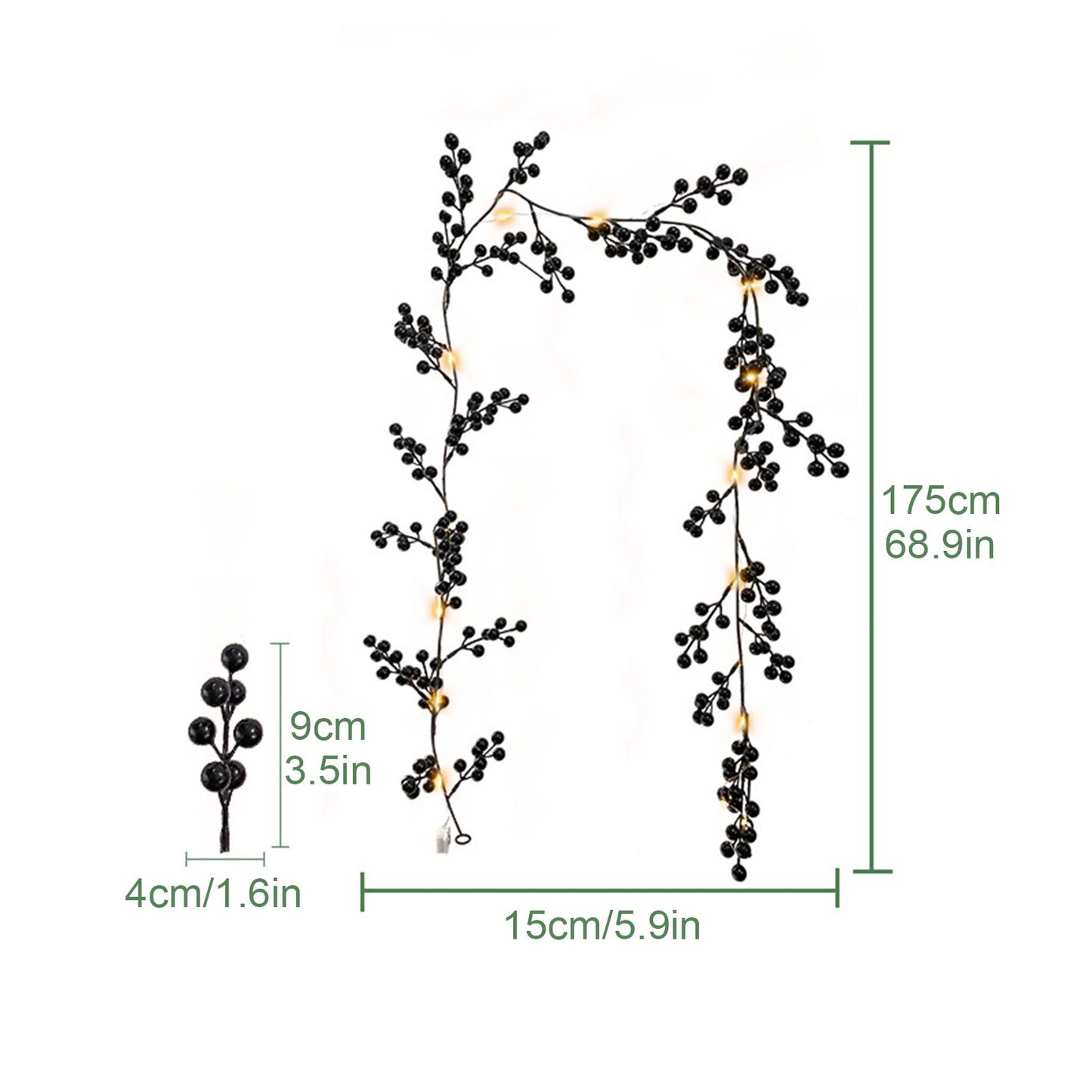 Artificial Berry Rattan with Black Berries Christmas Decoration Rattan for Mantelpiece Stair Handrail V1294-YM0523-220406TW08-1