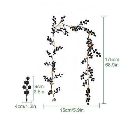 Artificial Berry Rattan with Black Berries Christmas Decoration Rattan for Mantelpiece Stair Handrail V1294-YM0523-220406TW08-1