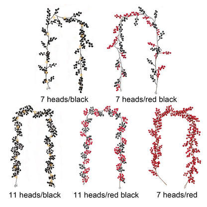 Artificial Berry Rattan with Black Berries Christmas Decoration Rattan for Mantelpiece Stair Handrail V1294-YM0523-220406TW08-1