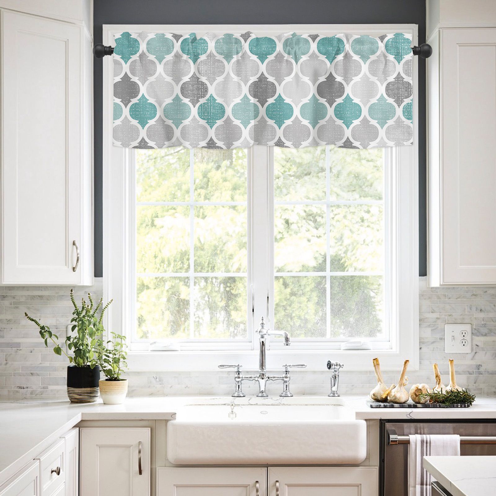 Window Top Curtain Fashion Printing Light Blocking Valance Short Curtain for Home Use 137x45cm V1294-YM0523-220409CY16-2