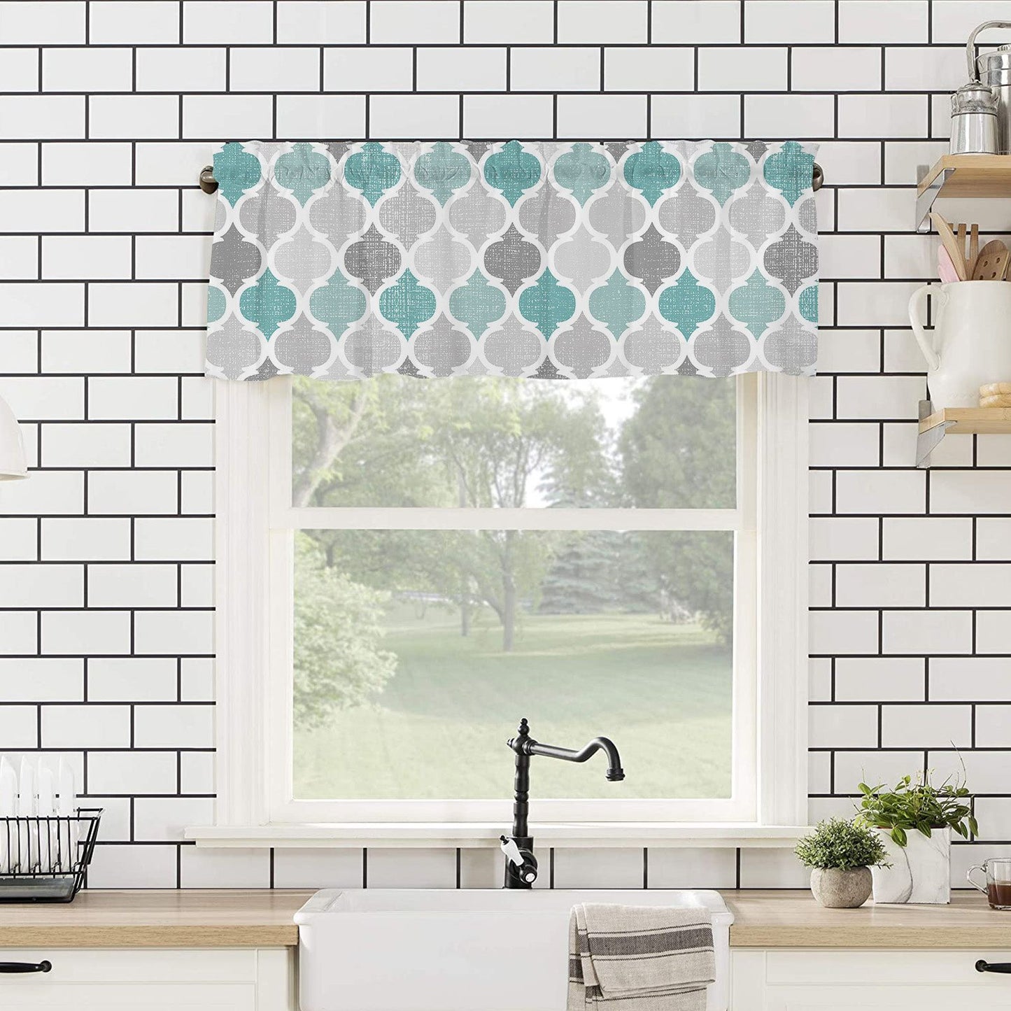 Window Top Curtain Fashion Printing Light Blocking Valance Short Curtain for Home Use 137x45cm V1294-YM0523-220409CY16-2