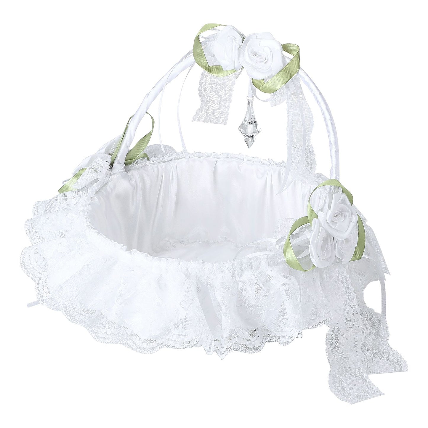 Wedding White Flower Basket Silk Ribbon Decor Elegant Romantic Flower Basket for Wedding Photography V1294-YM0523-220409TW0136