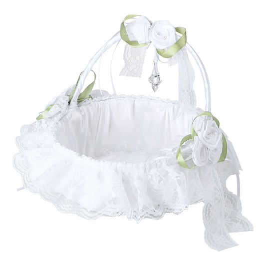 Wedding White Flower Basket Silk Ribbon Decor Elegant Romantic Flower Basket for Wedding Photography V1294-YM0523-220409TW0136