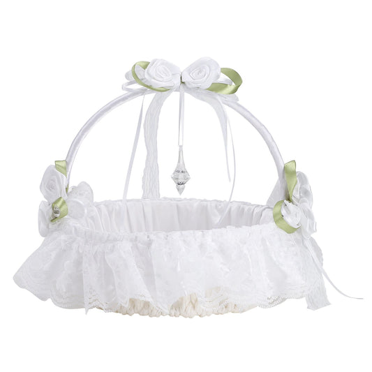 Wedding White Flower Basket Silk Ribbon Decor Elegant Romantic Flower Basket for Wedding Photography V1294-YM0523-220409TW0136