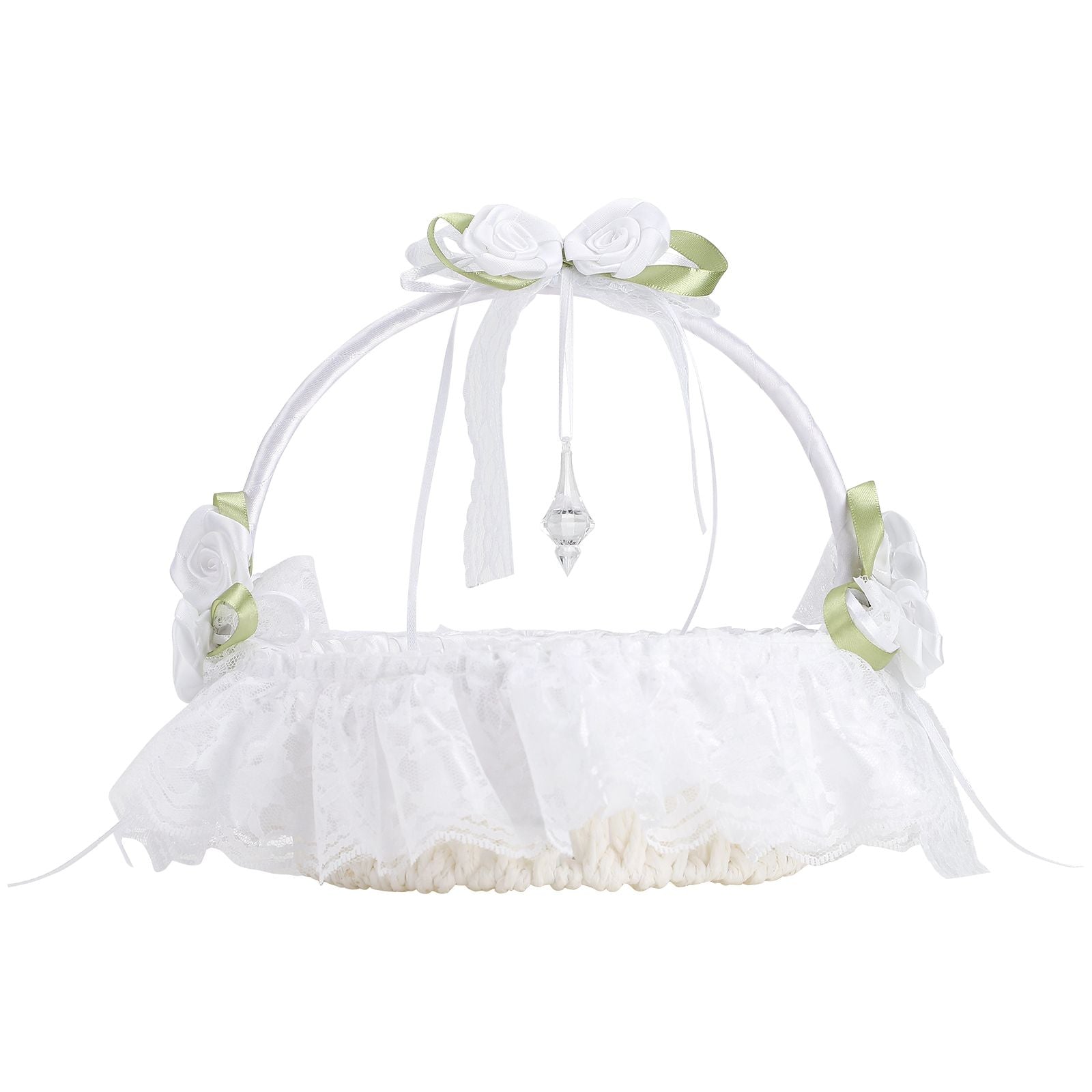 Wedding White Flower Basket Silk Ribbon Decor Elegant Romantic Flower Basket for Wedding Photography V1294-YM0523-220409TW0136