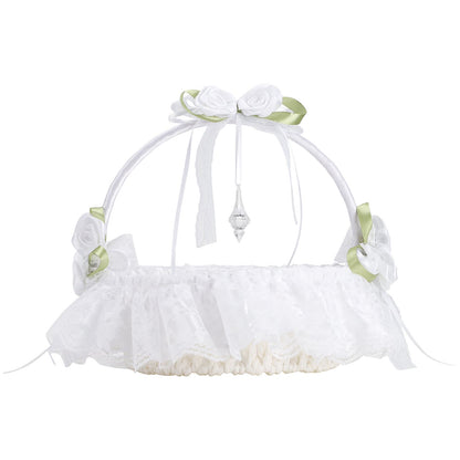Wedding White Flower Basket Silk Ribbon Decor Elegant Romantic Flower Basket for Wedding Photography V1294-YM0523-220409TW0136