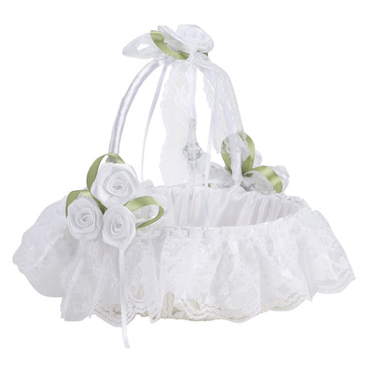 Wedding White Flower Basket Silk Ribbon Decor Elegant Romantic Flower Basket for Wedding Photography V1294-YM0523-220409TW0136