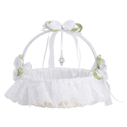 Wedding White Flower Basket Silk Ribbon Decor Elegant Romantic Flower Basket for Wedding Photography V1294-YM0523-220409TW0136