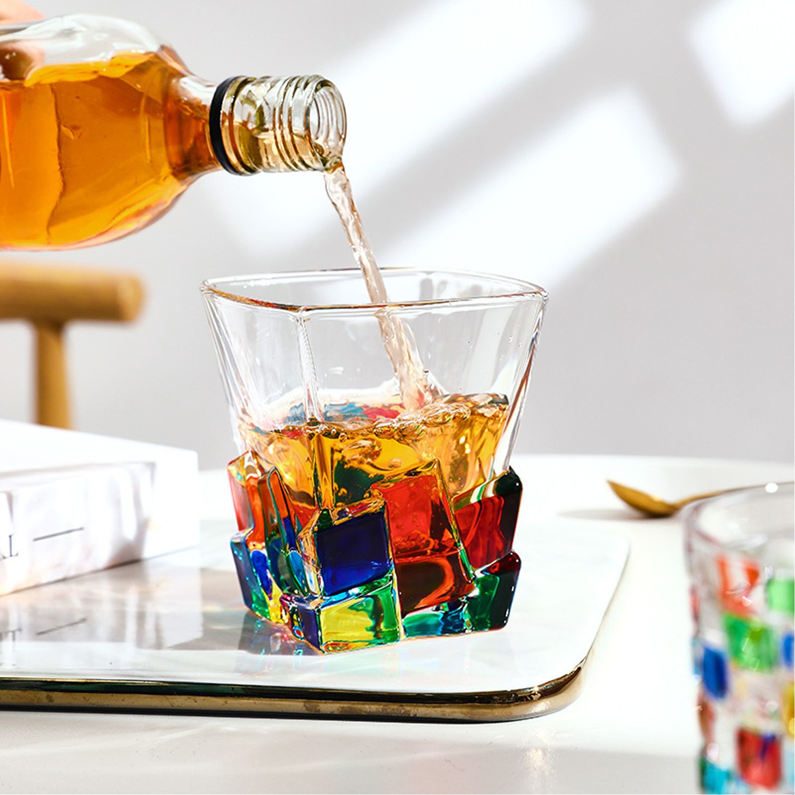 2PCS Whiskey Glass Multicolor 320ml Short Drinking Glass for Home V1294-YM0523-220429GS0137