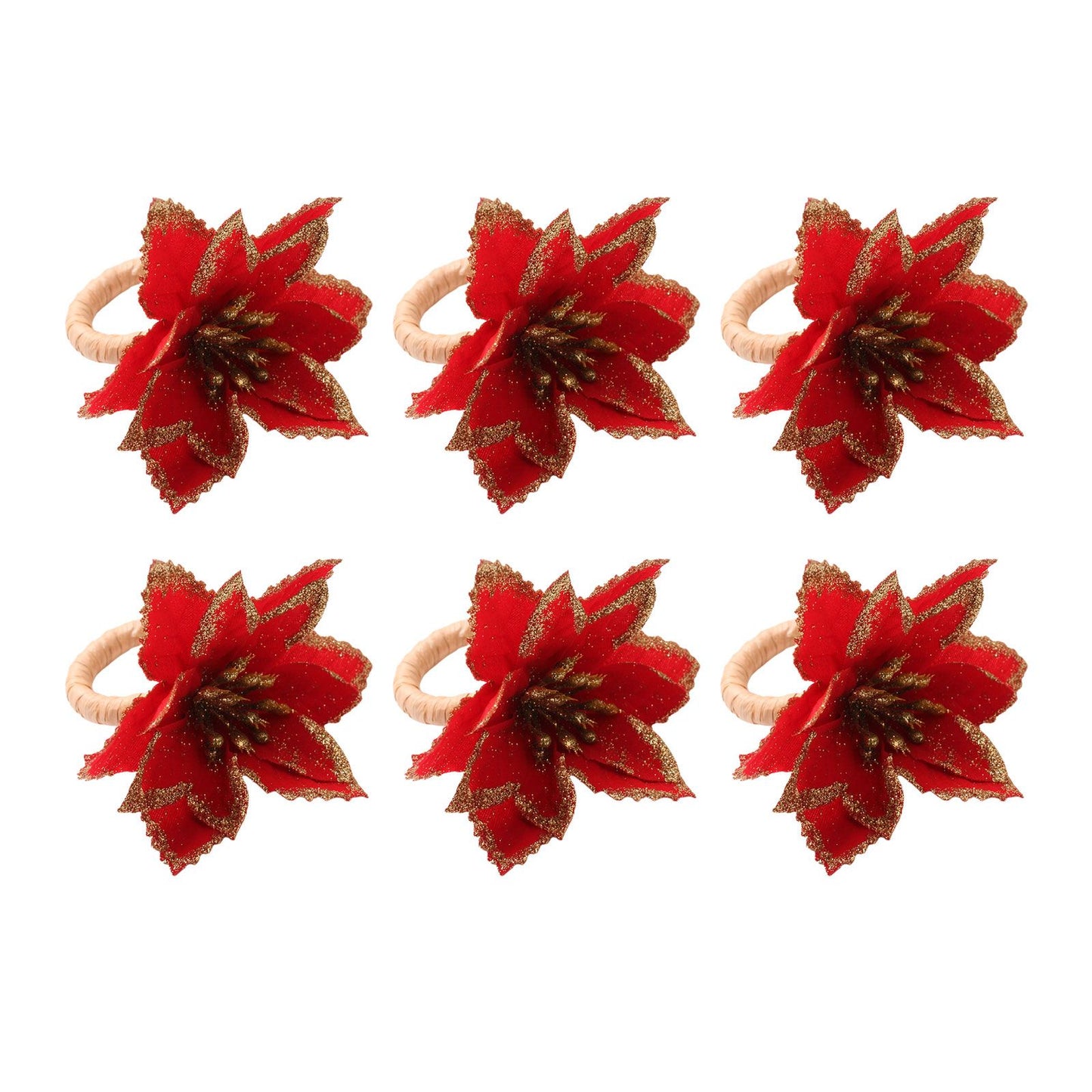 6PCS Napkin Set Red Elegant Christmas Flower Napkin for Birthday Party Wedding V1294-YM0523-220513DJ04