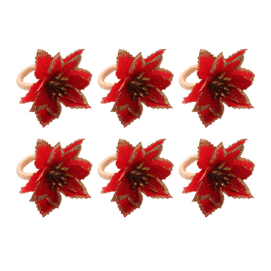 6PCS Napkin Set Red Elegant Christmas Flower Napkin for Birthday Party Wedding V1294-YM0523-220513DJ04