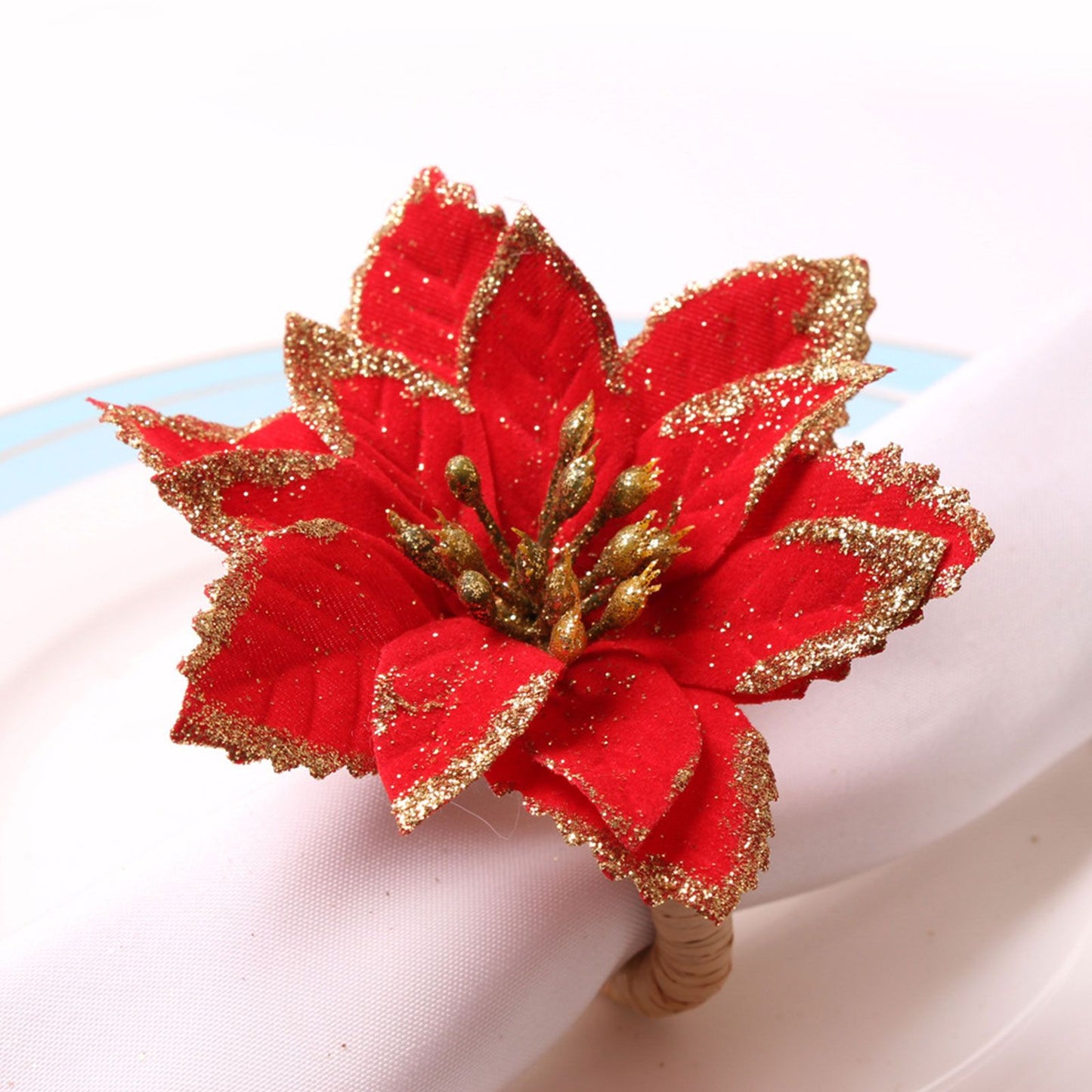 6PCS Napkin Set Red Elegant Christmas Flower Napkin for Birthday Party Wedding V1294-YM0523-220513DJ04
