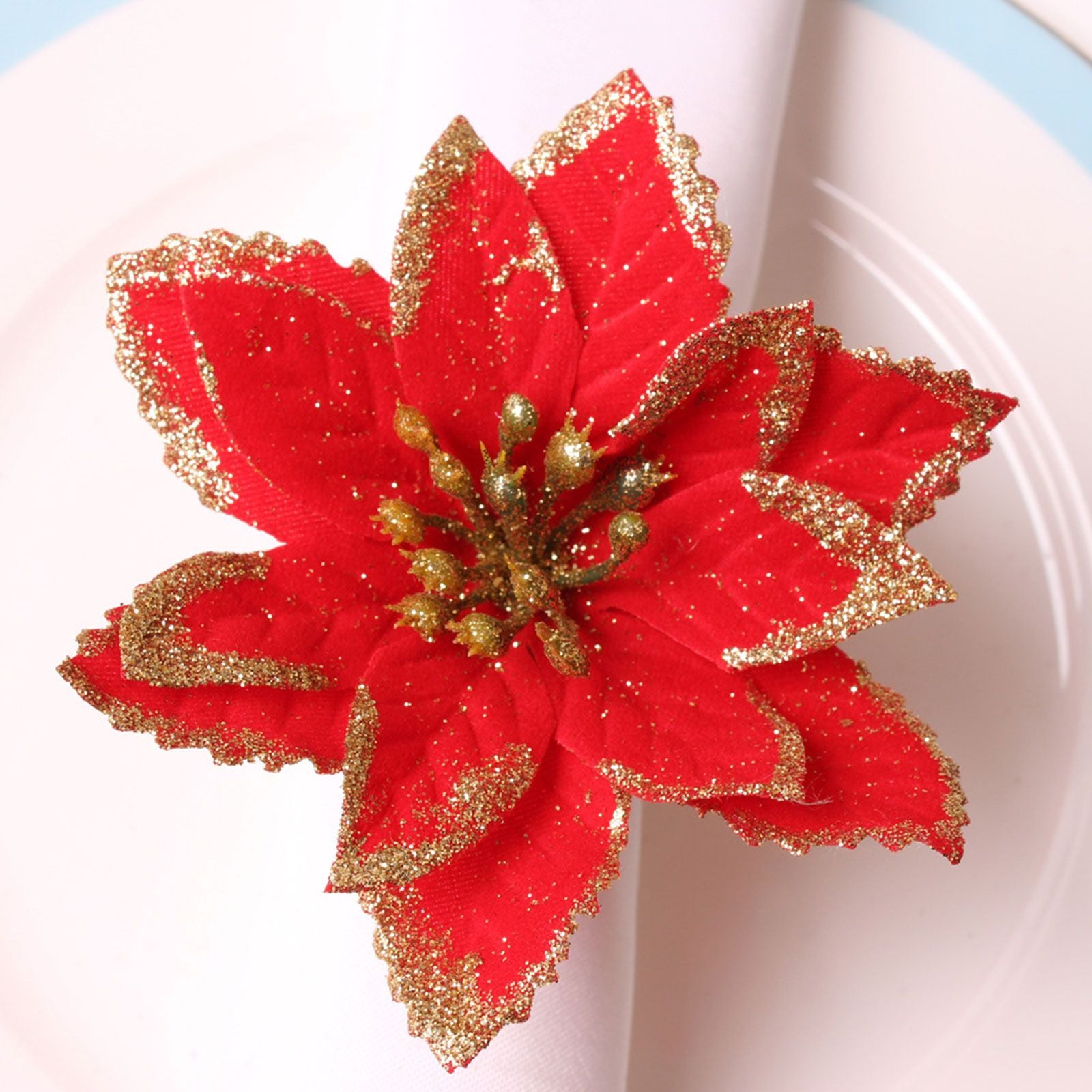 6PCS Napkin Set Red Elegant Christmas Flower Napkin for Birthday Party Wedding V1294-YM0523-220513DJ04