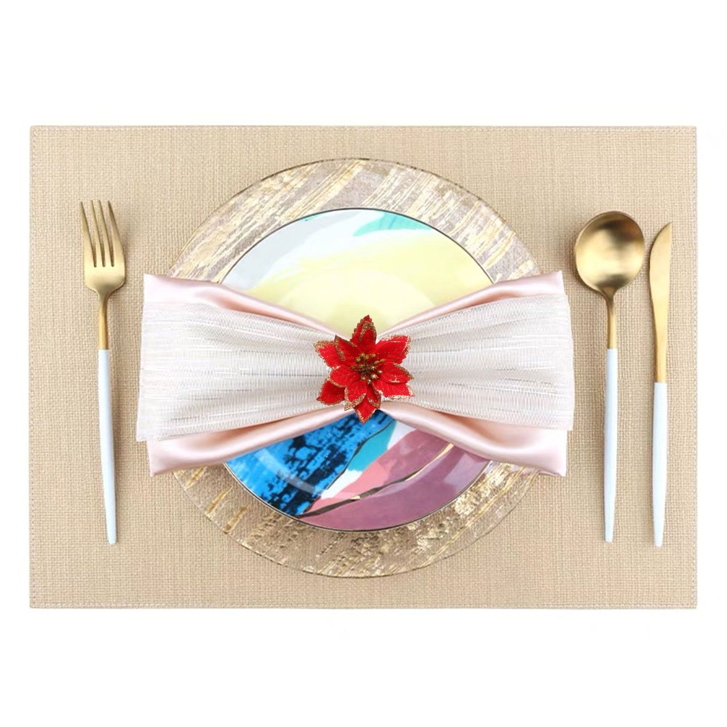 6PCS Napkin Set Red Elegant Christmas Flower Napkin for Birthday Party Wedding V1294-YM0523-220513DJ04