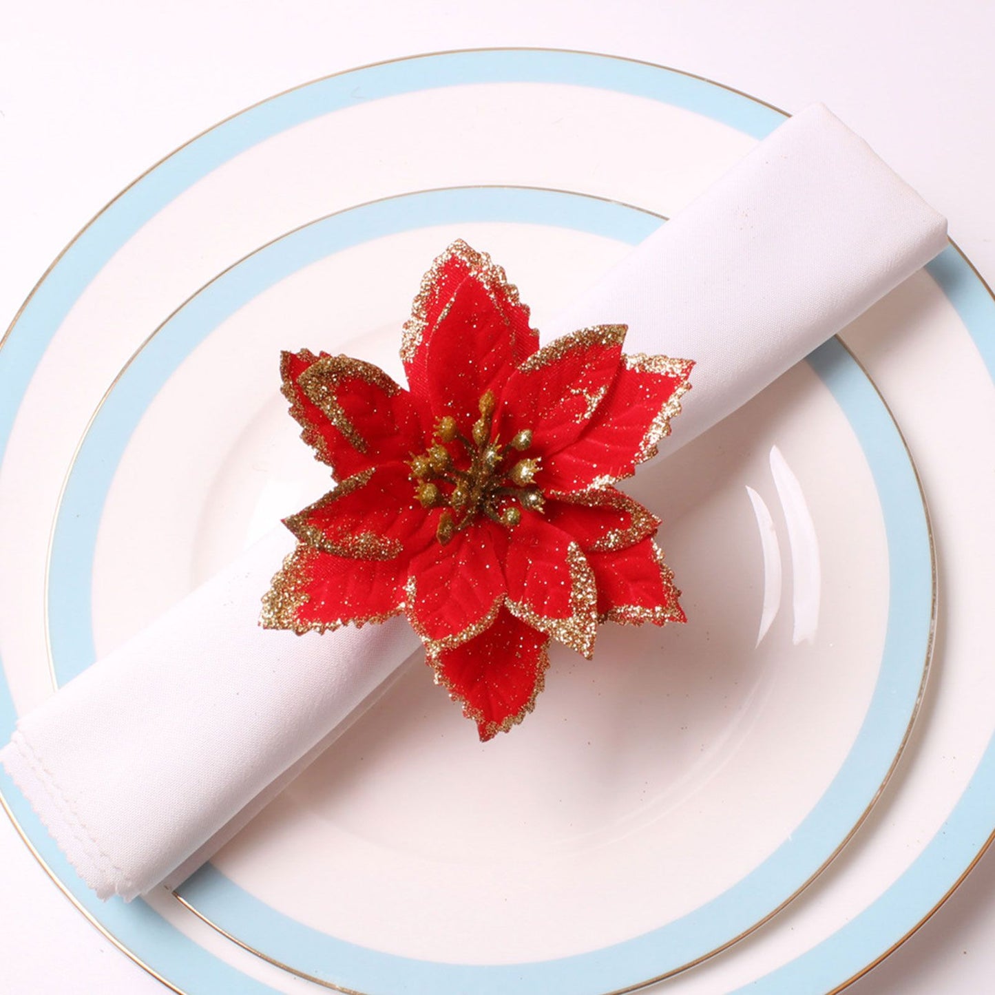 6PCS Napkin Set Red Elegant Christmas Flower Napkin for Birthday Party Wedding V1294-YM0523-220513DJ04