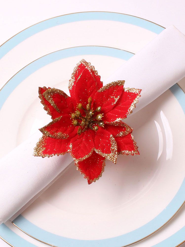 6PCS Napkin Set Red Elegant Christmas Flower Napkin for Birthday Party Wedding V1294-YM0523-220513DJ04