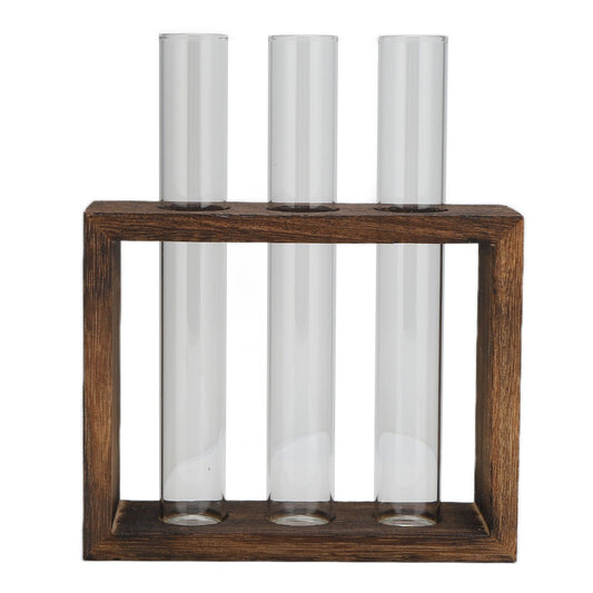 Tabletop Glass Tube Vase High Borosilicate Glass Pine Wood Frame Retro Tube Plant Vase for Hydroponic Plants V1294-YM0523-3111210273211