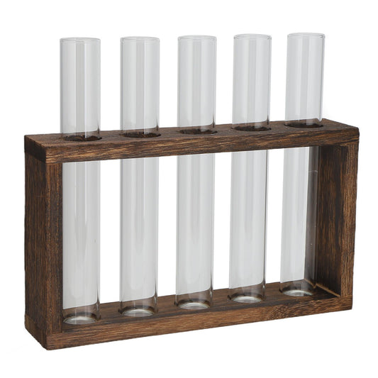 Tabletop Glass Tube Vase High Borosilicate Glass Pine Wood Frame Retro Tube Plant Vase for Hydroponic Plants V1294-YM0523-3111210273212