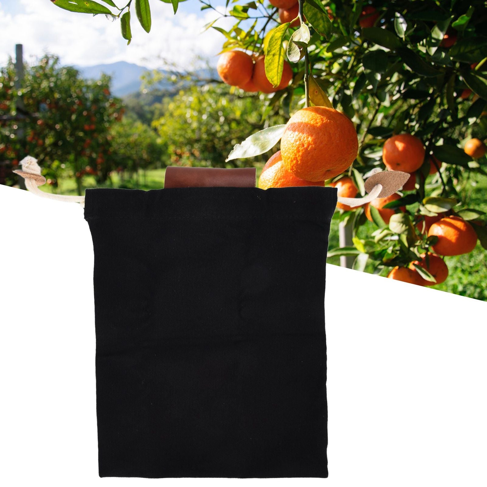 Leather Canvas Foraging Pouch Belt Fruit Picking Bag for Camping Fruit CollectingBlack V1294-YM0523-3111210325511
