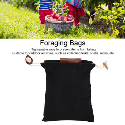Leather Canvas Foraging Pouch Belt Fruit Picking Bag for Camping Fruit CollectingBlack V1294-YM0523-3111210325511
