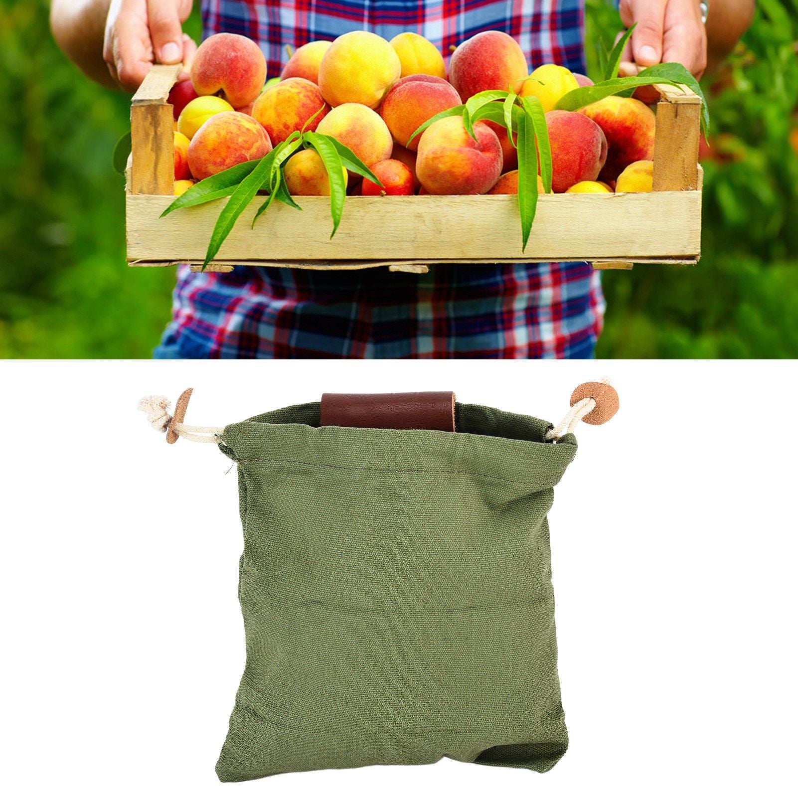 Leather Canvas Foraging Pouch Belt Fruit Picking Bag for Camping Fruit CollectingArmy Green V1294-YM0523-3111210325513
