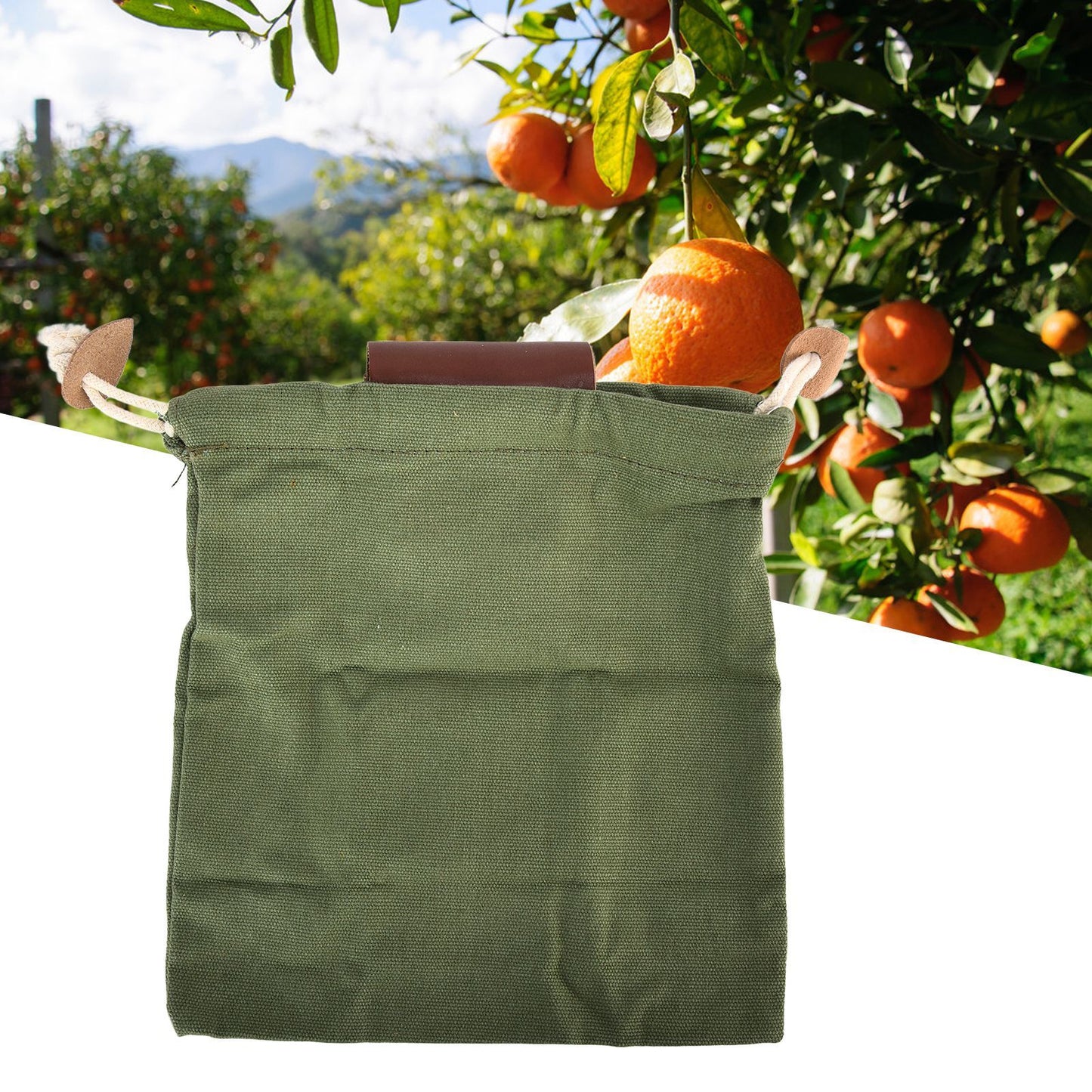 Leather Canvas Foraging Pouch Belt Fruit Picking Bag for Camping Fruit CollectingArmy Green V1294-YM0523-3111210325513