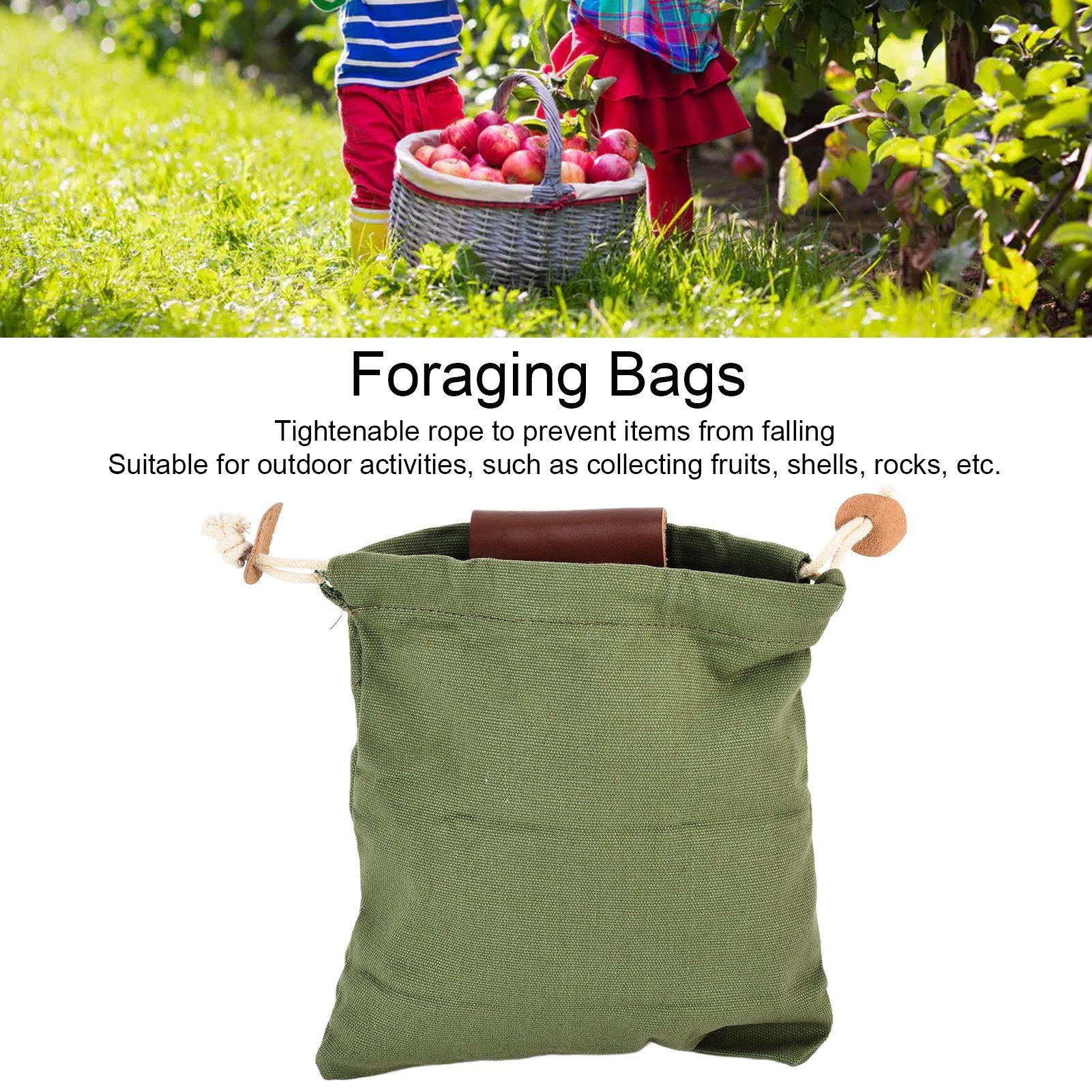 Leather Canvas Foraging Pouch Belt Fruit Picking Bag for Camping Fruit CollectingArmy Green V1294-YM0523-3111210325513