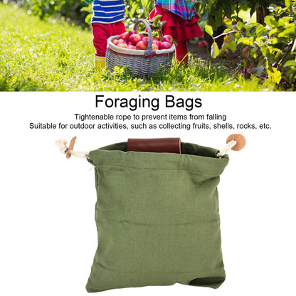 Leather Canvas Foraging Pouch Belt Fruit Picking Bag for Camping Fruit CollectingArmy Green V1294-YM0523-3111210325513
