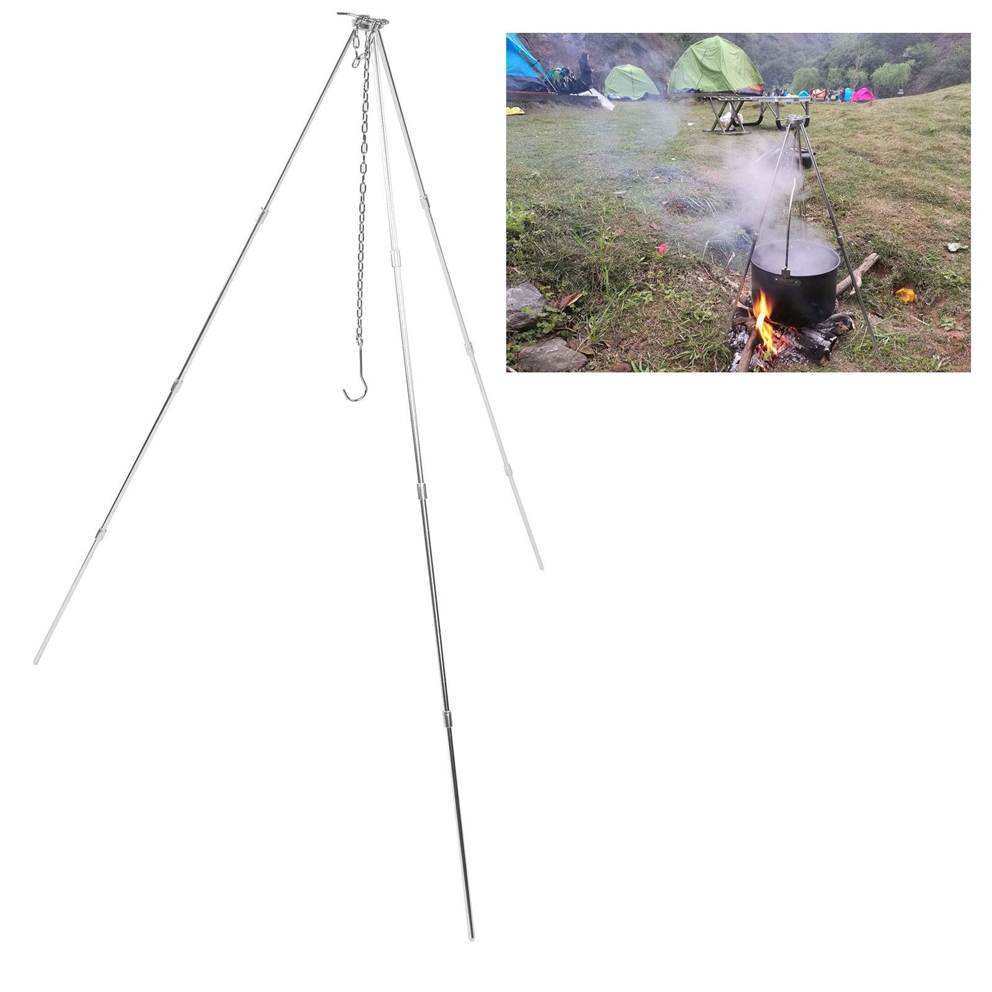 4 Section Campfire Tripod Portable Aluminum Alloy Hanging Pot Tripod for Outdoor V1294-YM0523-3111210336011