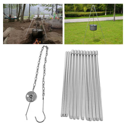 4 Section Campfire Tripod Portable Aluminum Alloy Hanging Pot Tripod for Outdoor V1294-YM0523-3111210336011