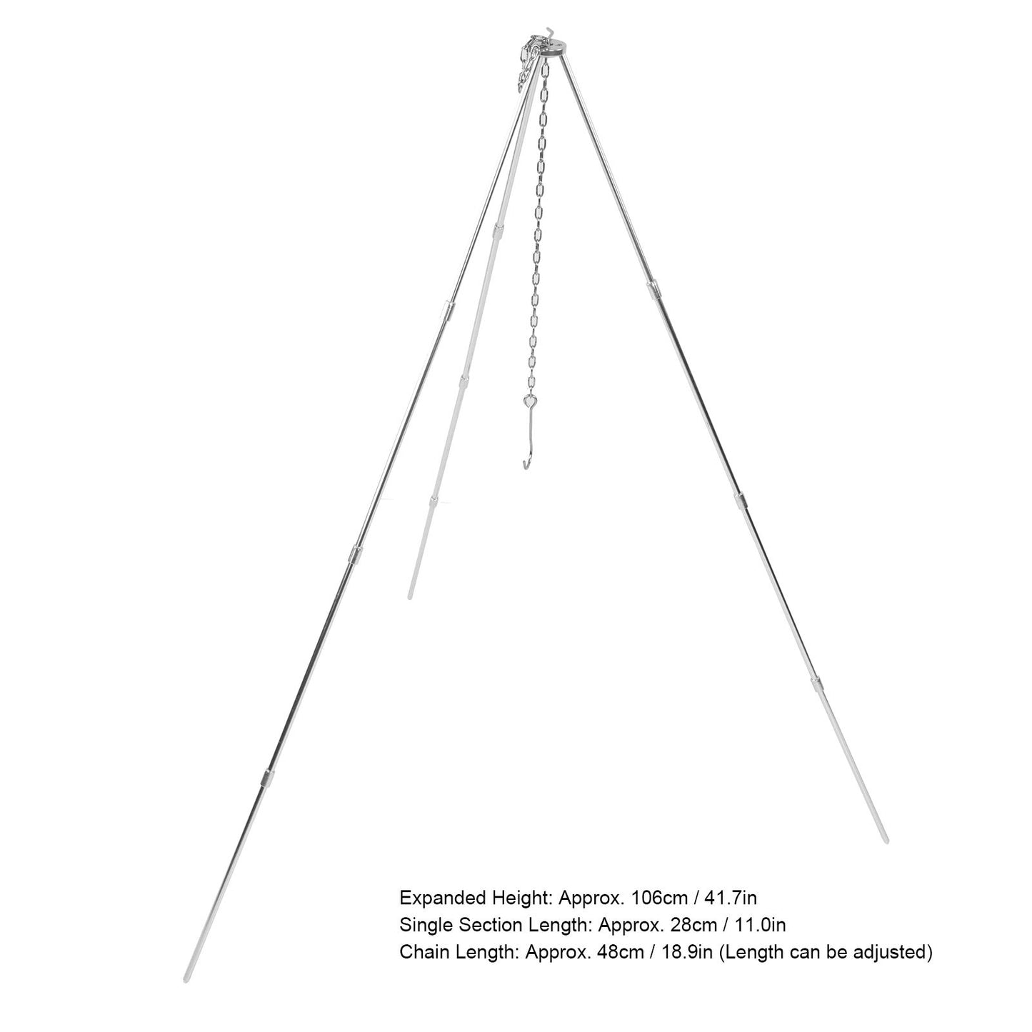 4 Section Campfire Tripod Portable Aluminum Alloy Hanging Pot Tripod for Outdoor V1294-YM0523-3111210336011
