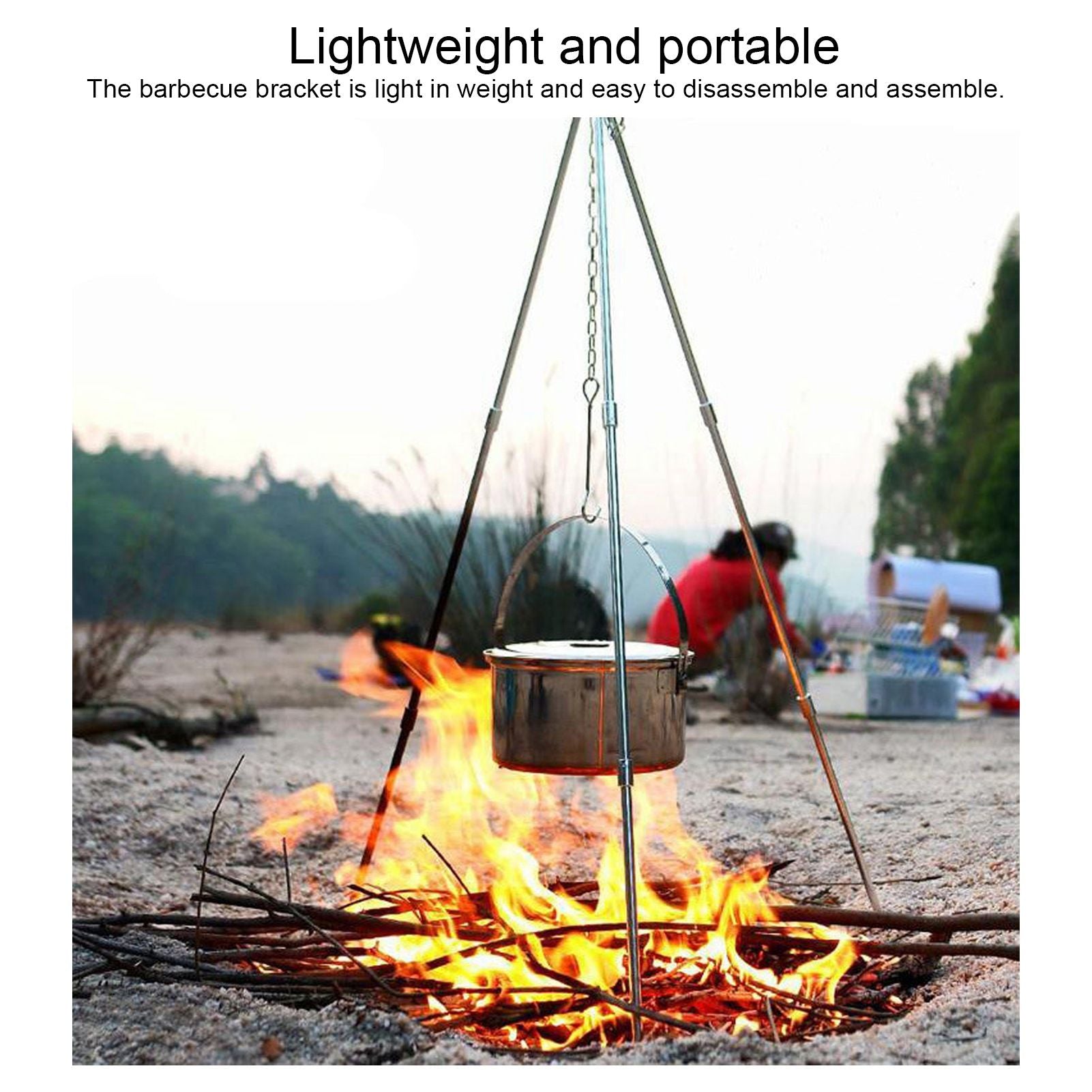 4 Section Campfire Tripod Portable Aluminum Alloy Hanging Pot Tripod for Outdoor V1294-YM0523-3111210336011