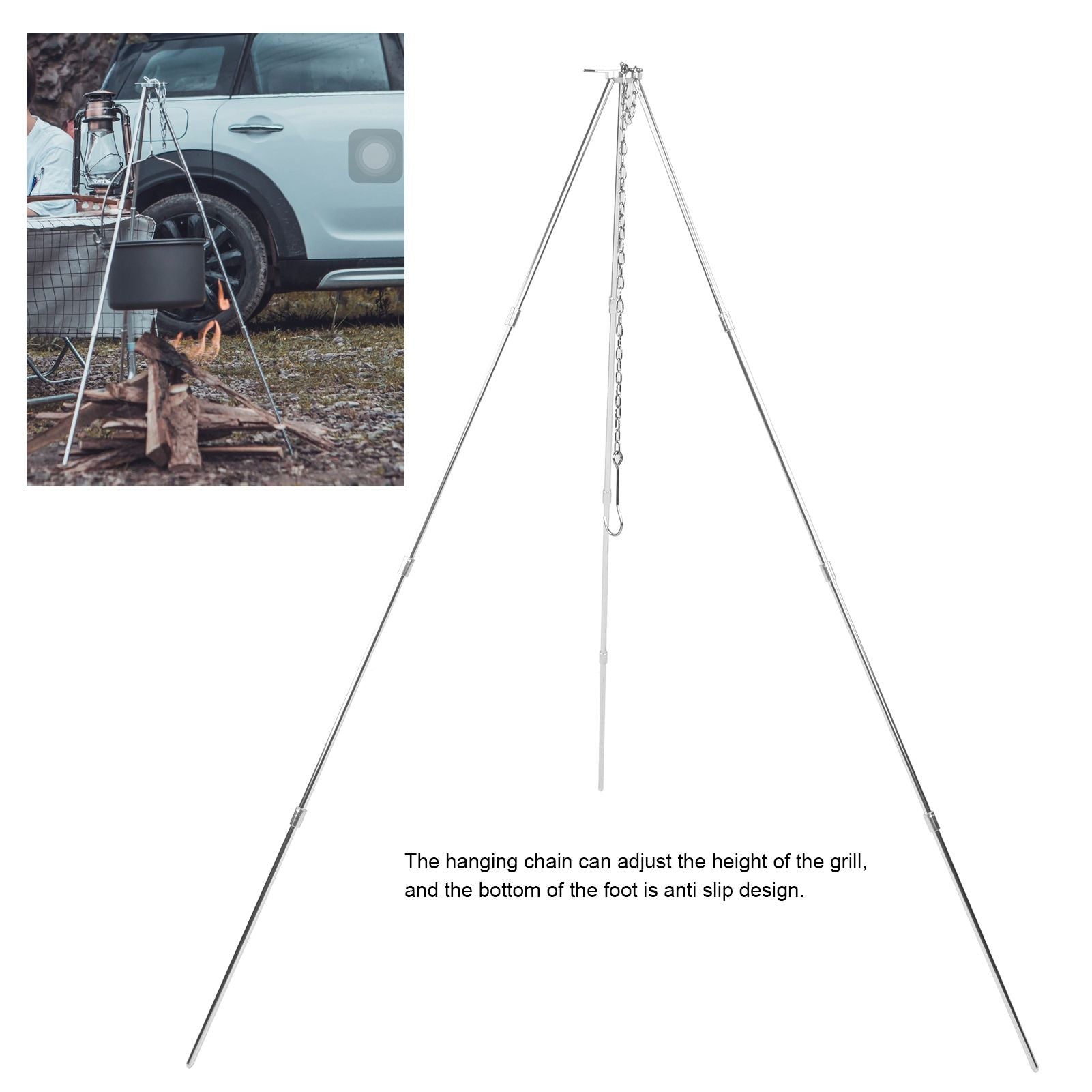 4 Section Campfire Tripod Portable Aluminum Alloy Hanging Pot Tripod for Outdoor V1294-YM0523-3111210336011