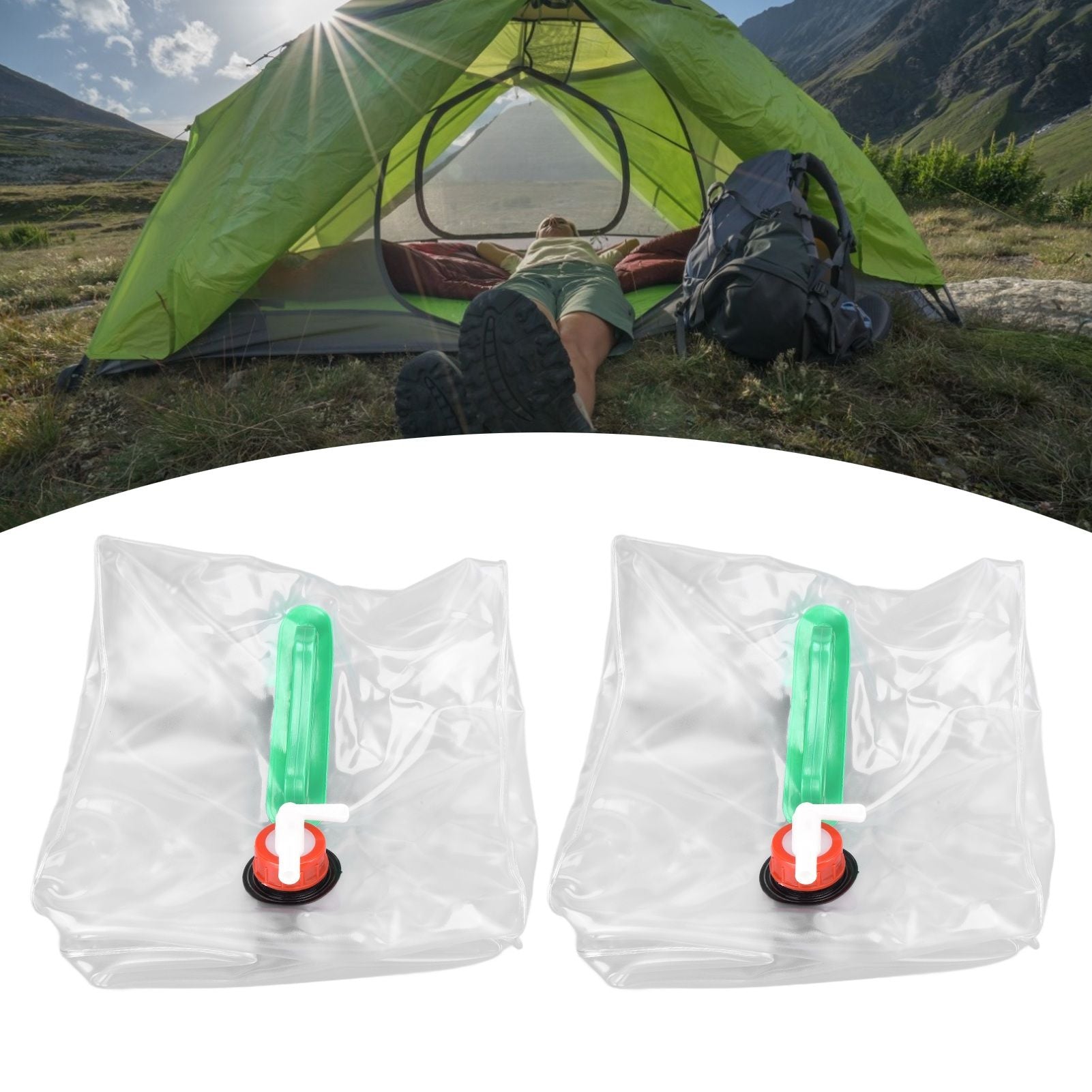 2Pcs 20L Folding Water Bucket PVC Portable Transparent Water Container with Spigot for Camping Hiking V1294-YM0523-3111210337211