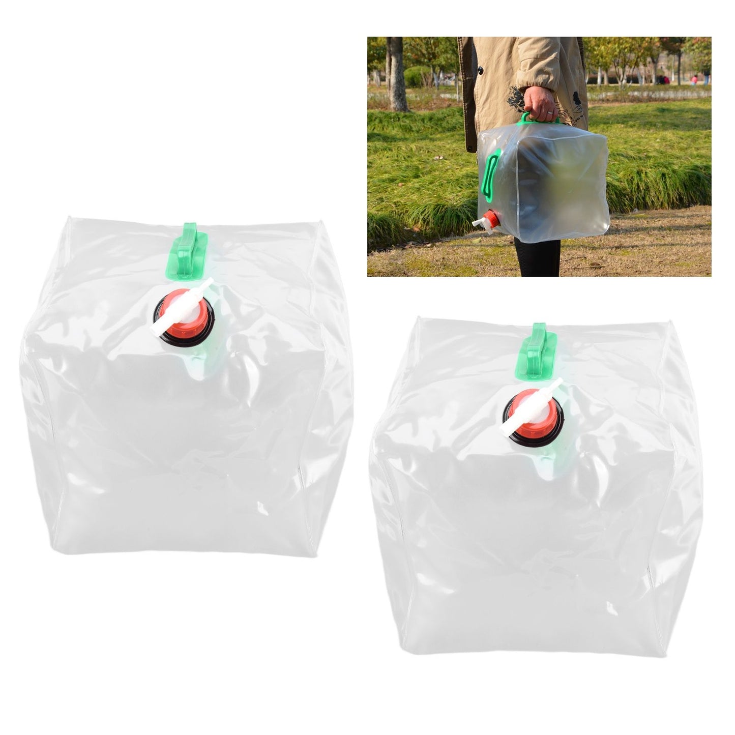 2Pcs 20L Folding Water Bucket PVC Portable Transparent Water Container with Spigot for Camping Hiking V1294-YM0523-3111210337211