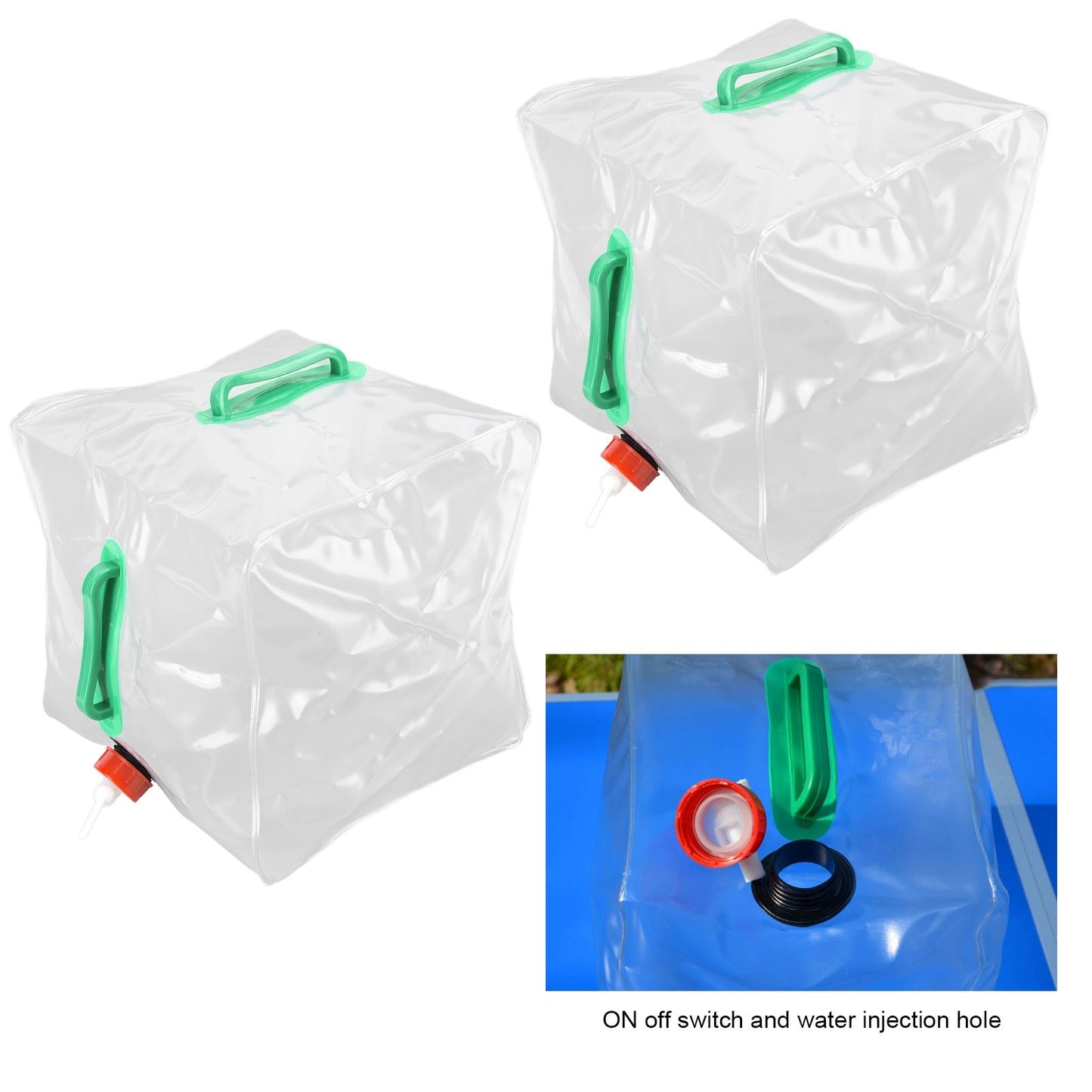 2Pcs 20L Folding Water Bucket PVC Portable Transparent Water Container with Spigot for Camping Hiking V1294-YM0523-3111210337211