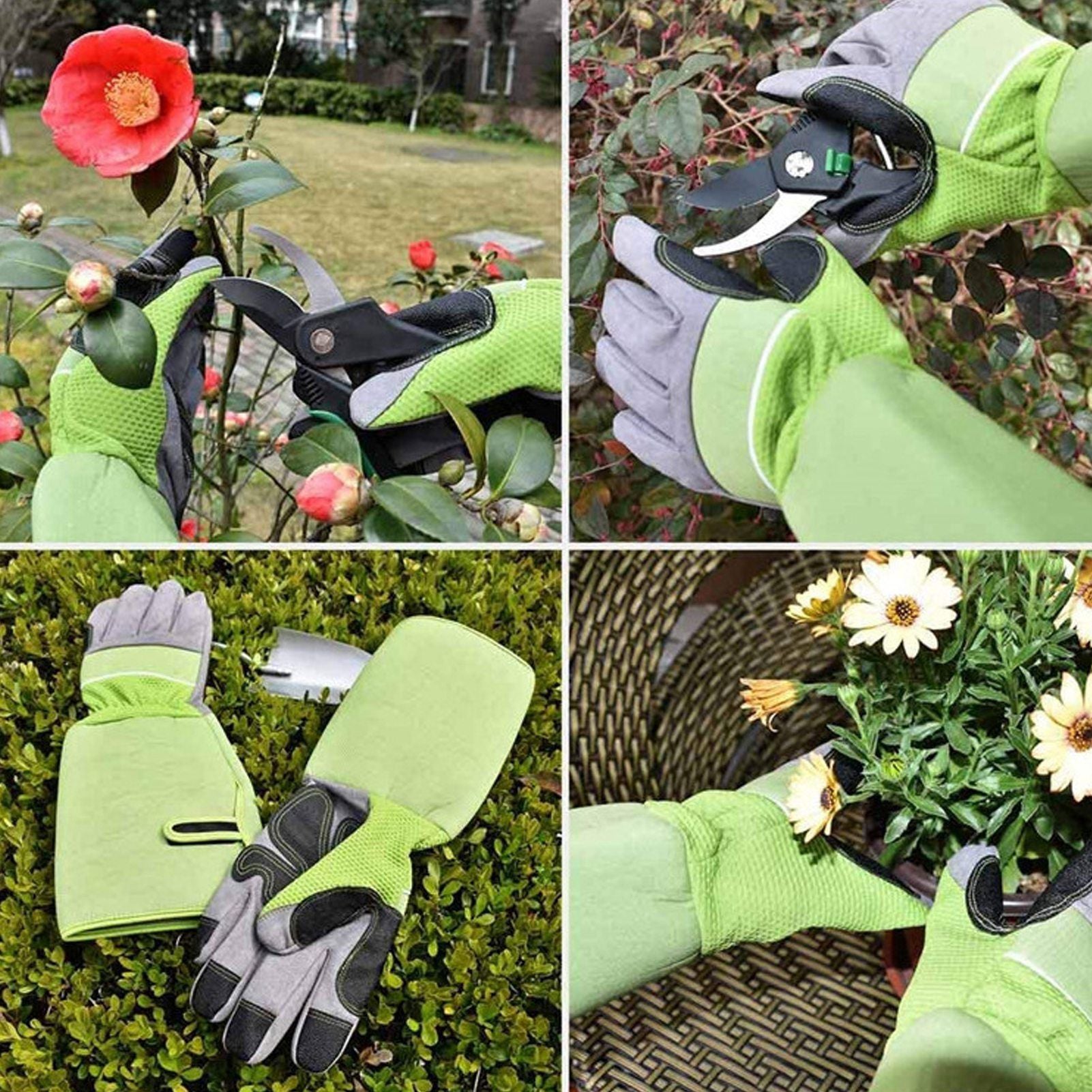 1Pair Garden Work Gloves Cut Resistent Stabproof Puncture Proof Pruning Gloves with Forearm Protection Green V1294-YM0523-3111210339411