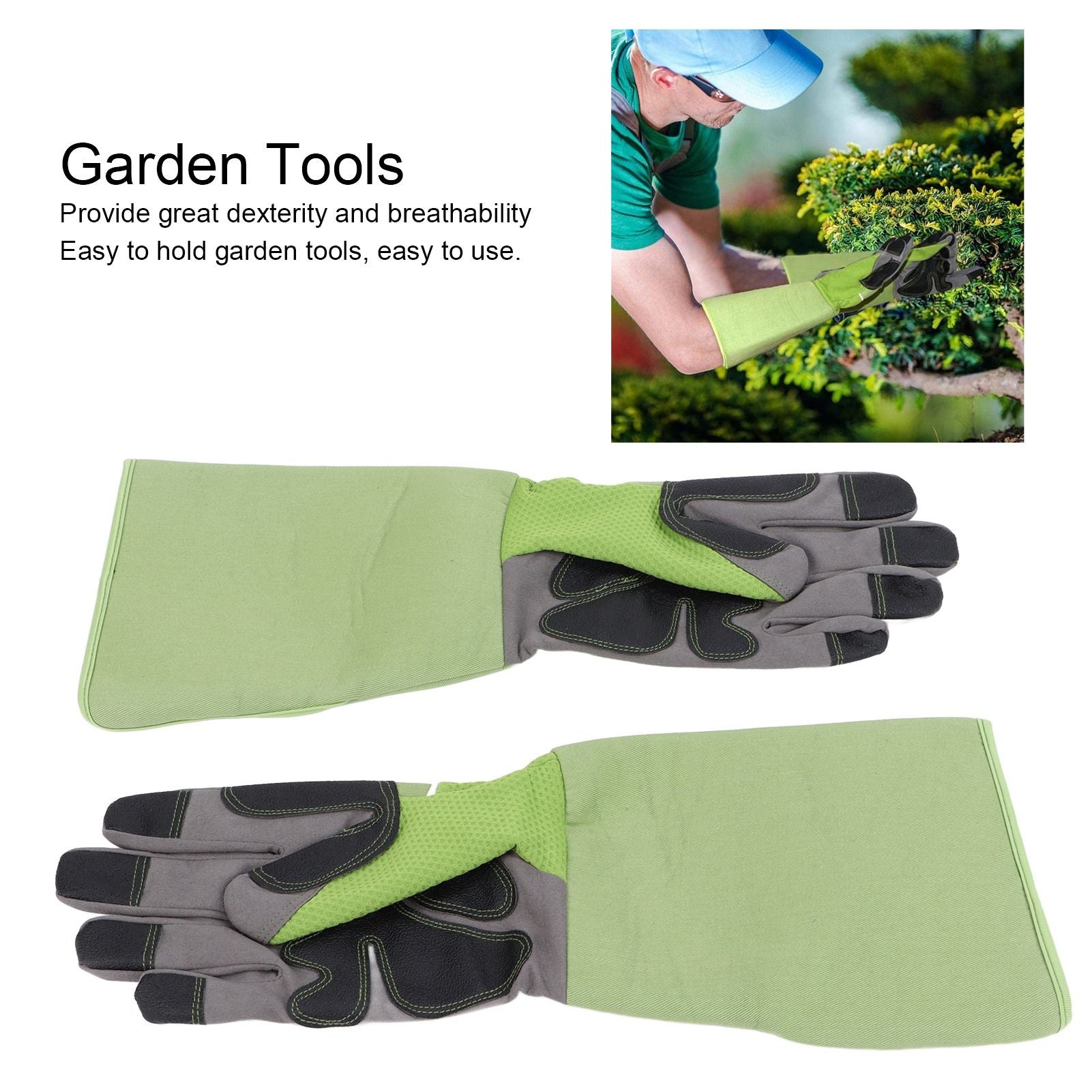1Pair Garden Work Gloves Cut Resistent Stabproof Puncture Proof Pruning Gloves with Forearm Protection Green V1294-YM0523-3111210339411
