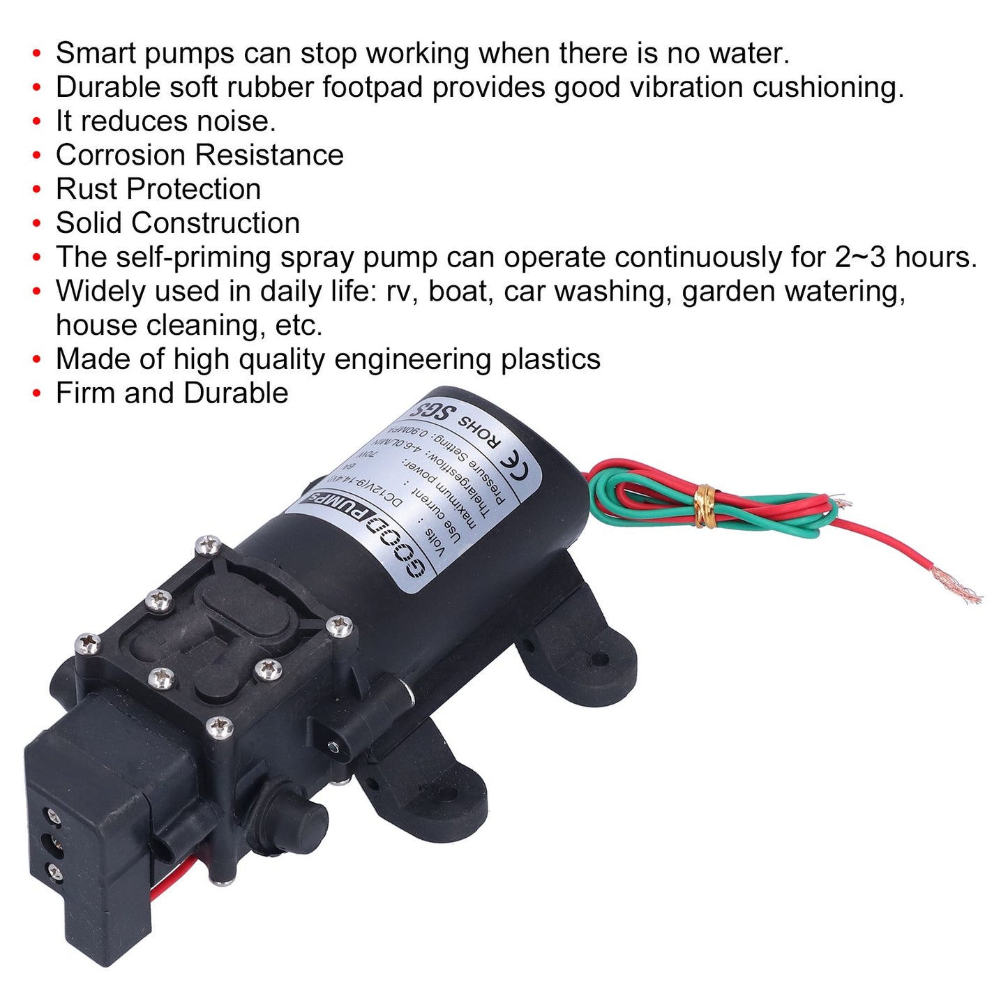 3308 Diaphragm Pump Self Priming Spray Pump for Garden Irrigation Car Washing 12V 70W V1294-YM0523-3111210356911