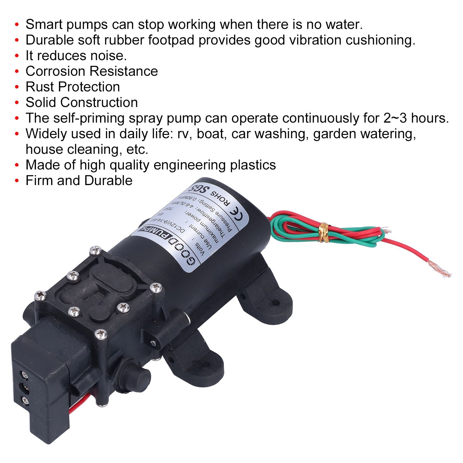 3308 Diaphragm Pump Self Priming Spray Pump for Garden Irrigation Car Washing 12V 70W V1294-YM0523-3111210356911