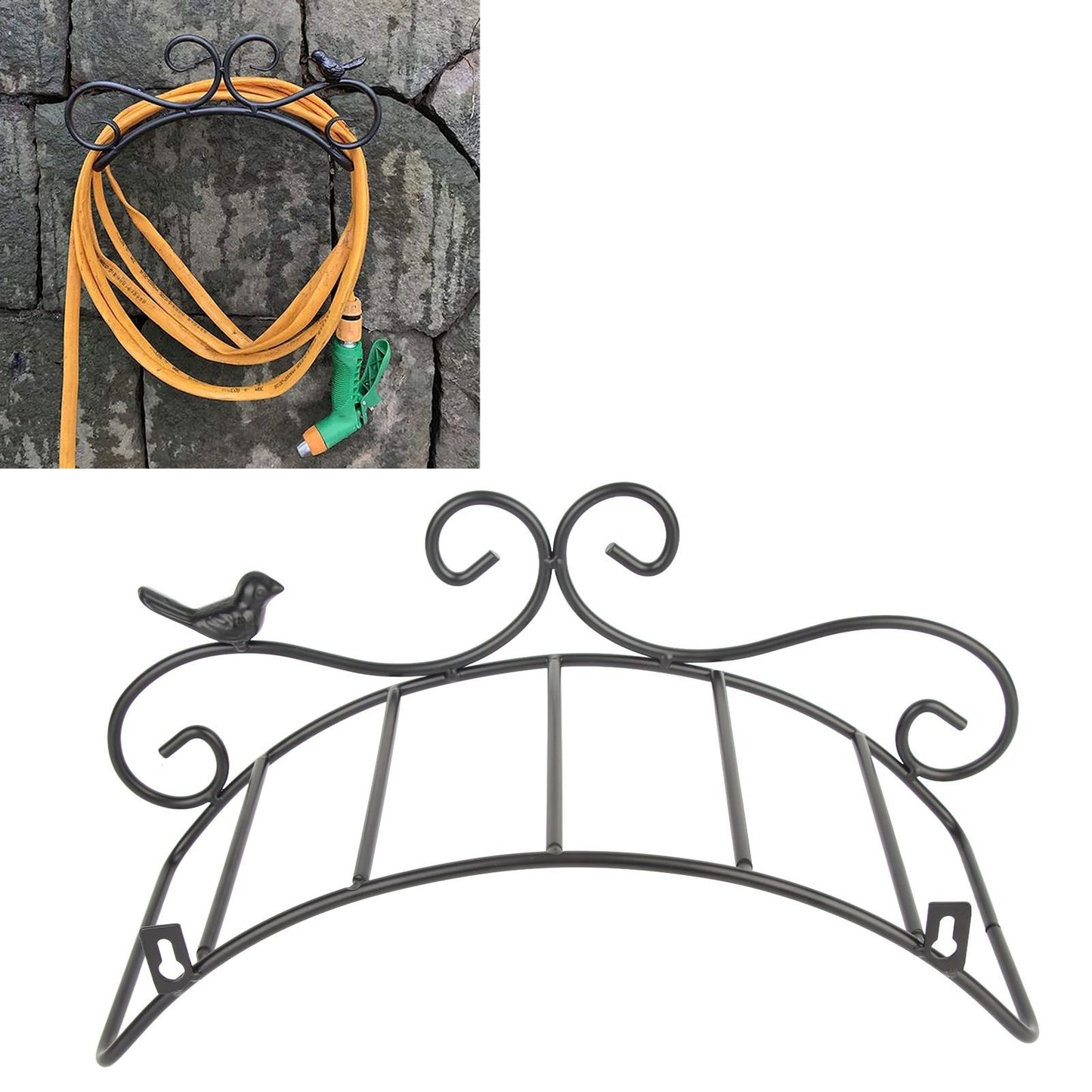 Garden Hose Holder Black Multifunction Antique Style Bird Brackets Water Pipe Storage V1294-YM0523-3111210364411