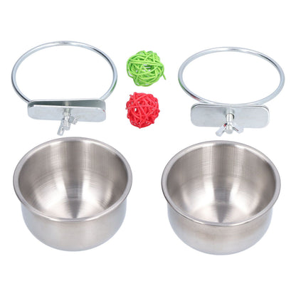 Stainless Steel Parrot Feeding Bowl with Rattan Ball for Hamster Small Animals V1294-YM0523-3111210374611