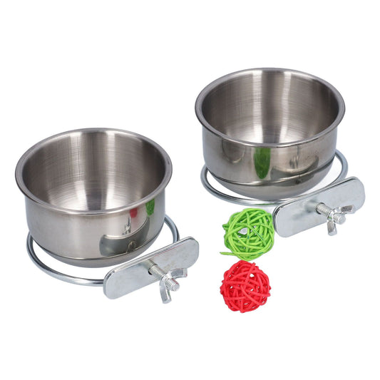 Stainless Steel Parrot Feeding Bowl with Rattan Ball for Hamster Small Animals V1294-YM0523-3111210374611