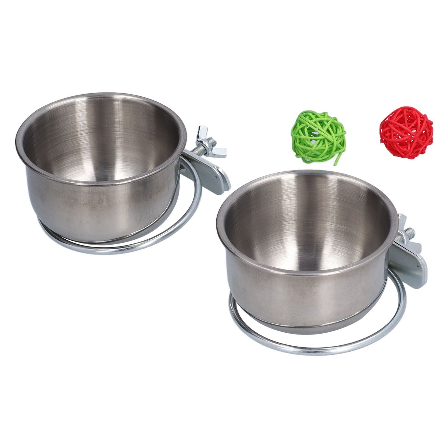 Stainless Steel Parrot Feeding Bowl with Rattan Ball for Hamster Small Animals V1294-YM0523-3111210374611