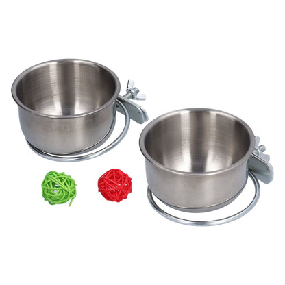 Stainless Steel Parrot Feeding Bowl with Rattan Ball for Hamster Small Animals V1294-YM0523-3111210374611