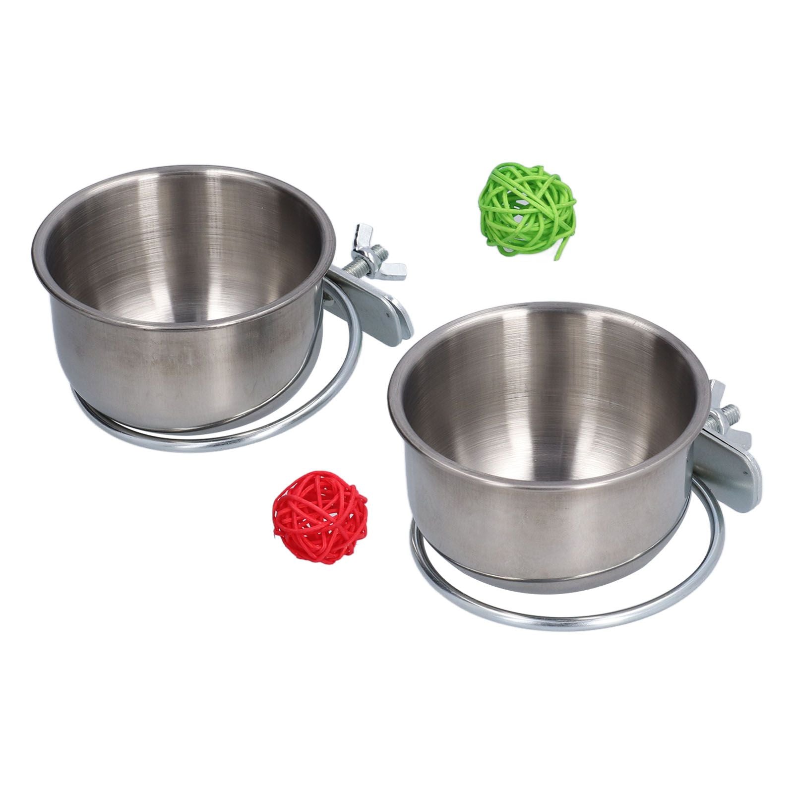 Stainless Steel Parrot Feeding Bowl with Rattan Ball for Hamster Small Animals V1294-YM0523-3111210374611