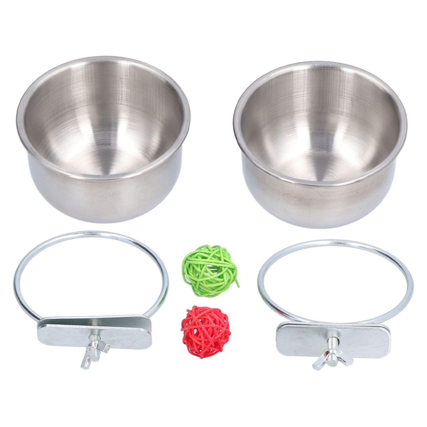 Stainless Steel Parrot Feeding Bowl with Rattan Ball for Hamster Small Animals V1294-YM0523-3111210374611