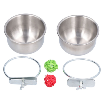 Stainless Steel Parrot Feeding Bowl with Rattan Ball for Hamster Small Animals V1294-YM0523-3111210374611