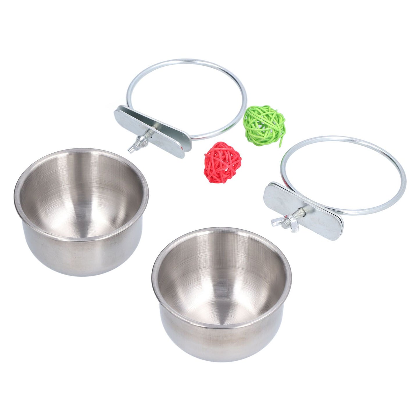 Stainless Steel Parrot Feeding Bowl with Rattan Ball for Hamster Small Animals V1294-YM0523-3111210374611