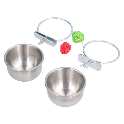 Stainless Steel Parrot Feeding Bowl with Rattan Ball for Hamster Small Animals V1294-YM0523-3111210374611